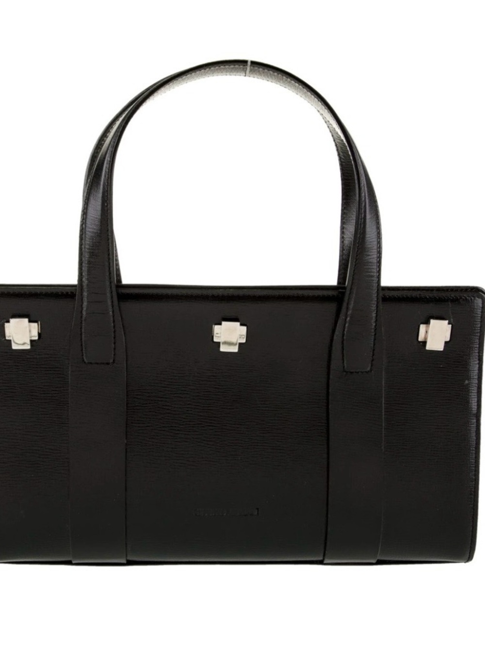 Giorgio Armani Black Leather Mini Tote with Silver Hardware